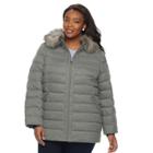 Plus Size Zeroxposur Taylor Faux-fur Trim Puffer Jacket, Women's, Size: 2xl, Grey (heather)