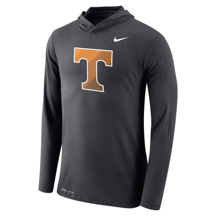 Men's Nike Tennessee Volunteers Dri-fit Hooded Tee, Size: Medium, Grey (anthracite)