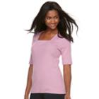 Women's Croft & Barrow&reg; Squareneck Elbow Sleeve Tee, Size: Xs, Med Pink