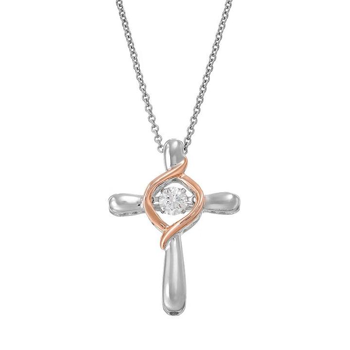Floating Diamonluxe 3/8 Carat T.w. Simulated Diamond Two Tone Sterling Silver Cross Pendant Necklace, Women's, White