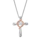 Floating Diamonluxe 3/8 Carat T.w. Simulated Diamond Two Tone Sterling Silver Cross Pendant Necklace, Women's, White