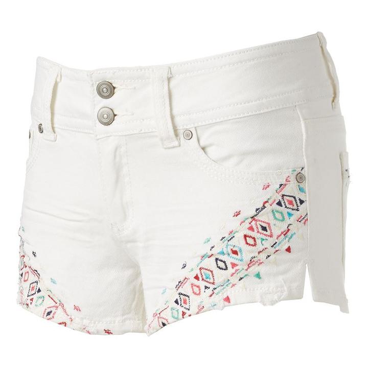 Juniors' Almost Famous White Embroidered Shortie Jean Shorts, Girl's, Size: 5