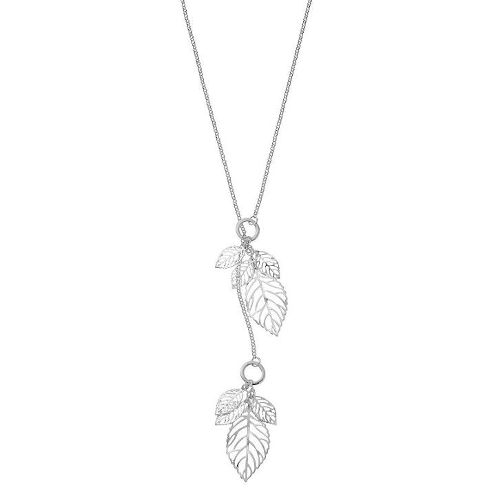 Openwork Leaf Cluster Lariat Necklace, Women's, Silver