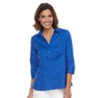 Petite Dana Buchman Pleated Peplum Shirt, Women's, Size: L Petite, Blue