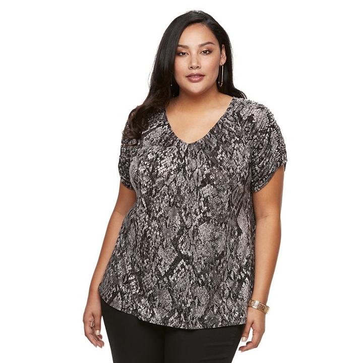 Plus Size Jennifer Lopez Ruched V-neck Tee, Women's, Size: 2xl, Black
