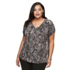 Plus Size Jennifer Lopez Ruched V-neck Tee, Women's, Size: 2xl, Black