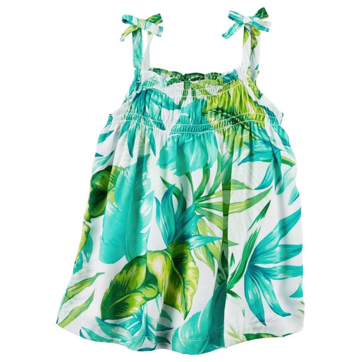 Girls 4-8 Carter's Print Smocked Tank Top, Size: 7, Green