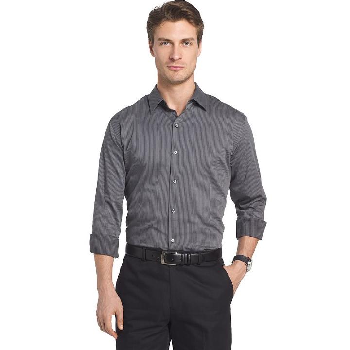 Men's Van Heusen Slim-fit Striped Sateen Button-down Shirt, Size: Large, Grey Other