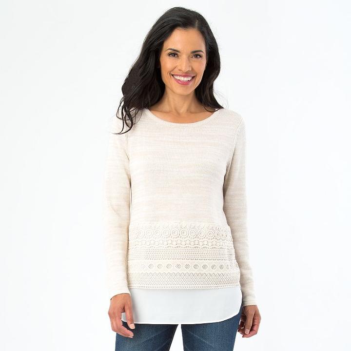 Ab Studio, Women's Crochet Mock-layer Top, Size: Small, Ovrfl Oth