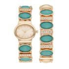 Women's Faceted Stone & Crystal Accent Stretch Watch & Bracelet Set, Size: Small, Green