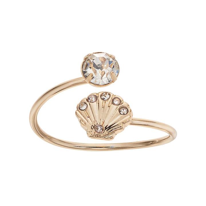 Lc Lauren Conrad Shell & Simulated Crystal Bypass Ring, Women's, Size: 7, White