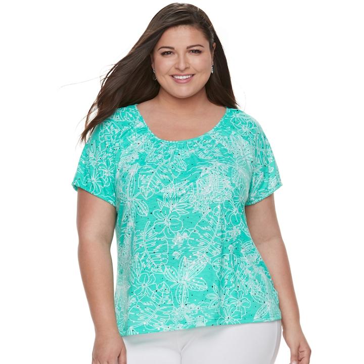 Plus Size Cathy Daniels Printed Embellished Top, Women's, Size: 2xl, Green
