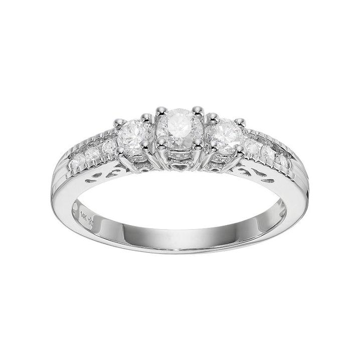 14k White Gold 1/2 Carat T.w. Diamond 3-stone Engagement Ring, Women's, Size: 8