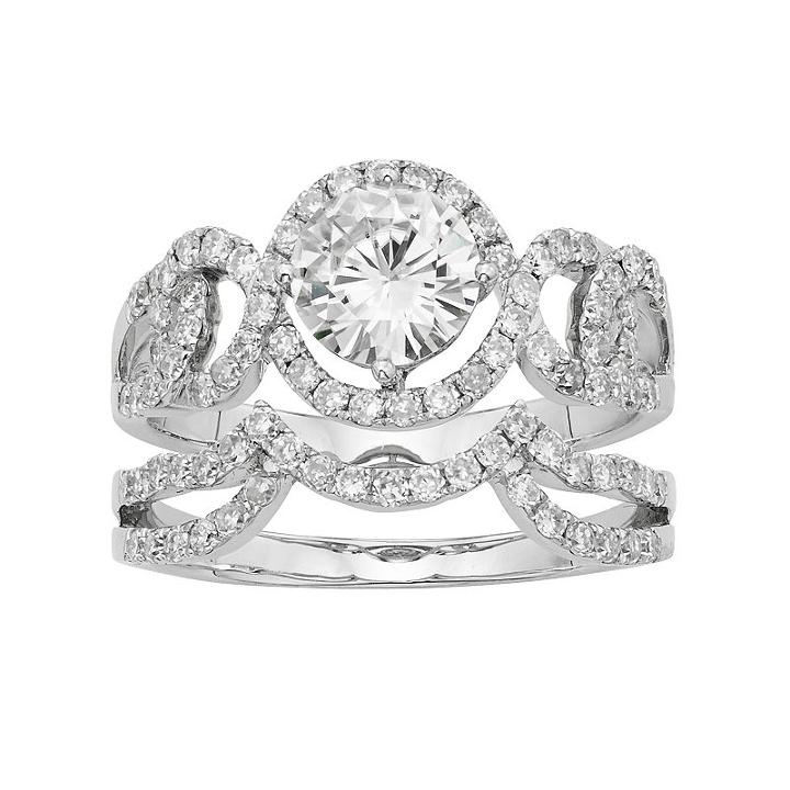 Forever Brilliant 14k White Gold 2 Carat T.w. Lab-created Moissanite Swirl Engagement Ring Set, Women's, Size: 7