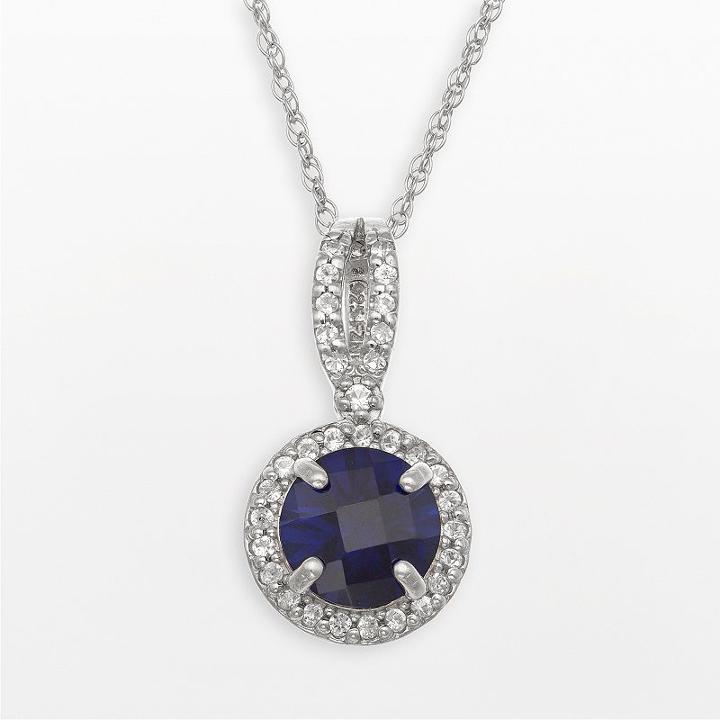 Sterling Silver Lab-created Blue And White Sapphire Halo Pendant, Women's, Size: 18, Multicolor