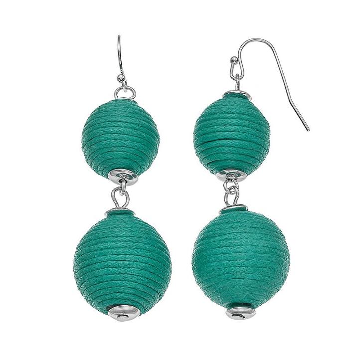 Striped Thread Wrapped Ball Nickel Free Drop Earrings, Women's, Turq/aqua