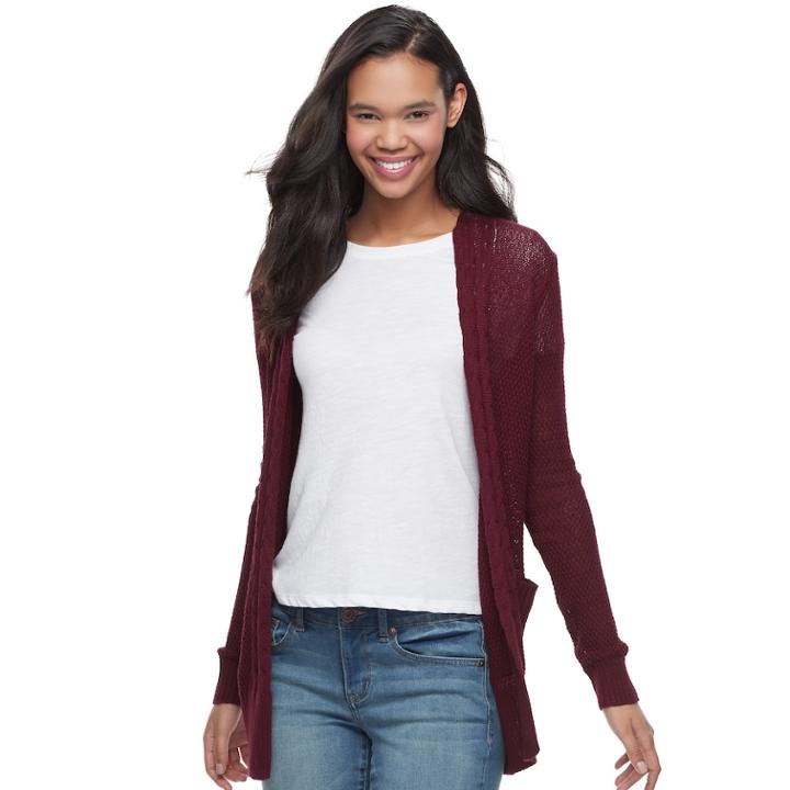 Juniors' So&reg; Boyfriend Cardigan, Teens, Size: Small, Red