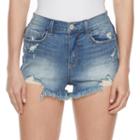 Juniors' Mudd&reg; High Waist Frayed Jean Shortie Shorts, Teens, Size: 15, Med Blue