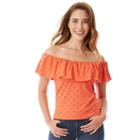 Juniors' Iz Byer California Eyelet Off Shoulder Top, Girl's, Size: Small, Med Orange