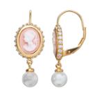 Sophie Miller Simulated Pearl And Cubic Zirconia 14k Gold Over Silver Cameo Drop Earrings, Women's, White