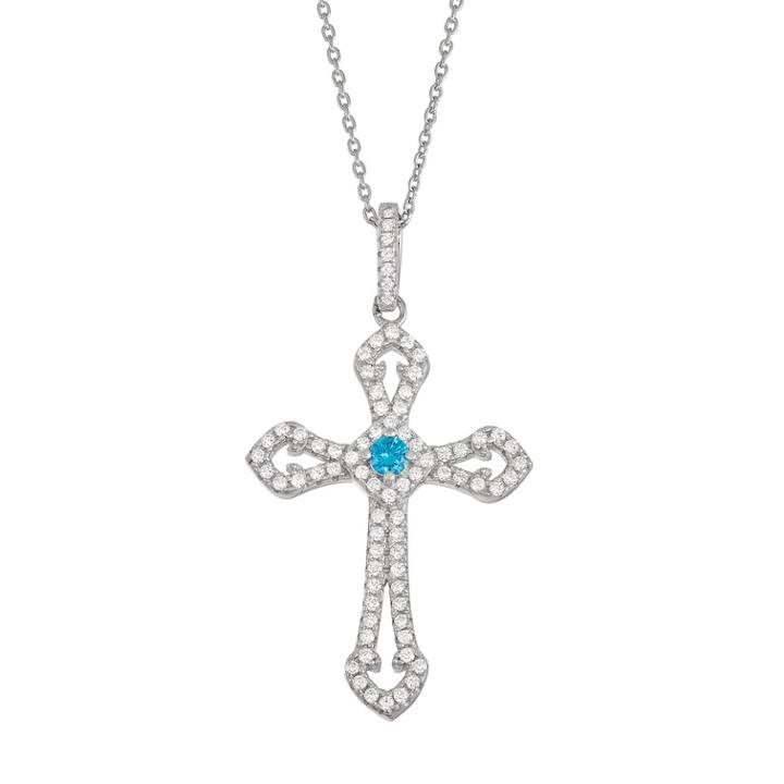 Sterling Silver Lab-created Blue Topaz & White Sapphire Cross Pendant, Women's, Size: 18