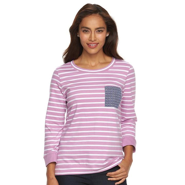 Women's Caribbean Joe Shirt Tail Striped Top, Size: Xl, Lt Purple