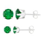 Journee Collection Sterling Silver Birthstone Cubic Zirconia Stud Earring Set, Women's, Green