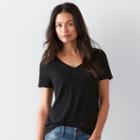 Petite Sonoma Goods For Life&trade; E#ssential Slubbed V-neck Tee, Women's, Size: Xs Petite, Black