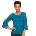 Women's Dana Buchman Lace Bell-sleeve Top, Size: Large, Dark Blue
