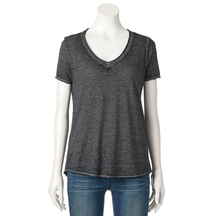 Women's Rock & Republic&reg; Marled Cutout Tee, Size: Large, Black