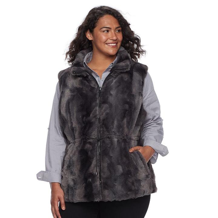 Plus Size Gallery Reversible Faux-fur Vest, Women's, Size: 1xl, Black