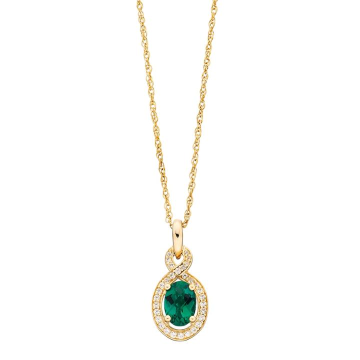 14k Gold Over Silver Lab-created Emerald & Lab-created White Sapphire Oval Pendant, Women's, Size: 18, Green