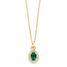 14k Gold Over Silver Lab-created Emerald & Lab-created White Sapphire Oval Pendant, Women's, Size: 18, Green