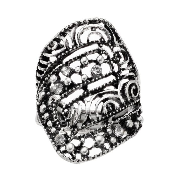 Antiqued Openwork Stretch Ring, Women's, Silver