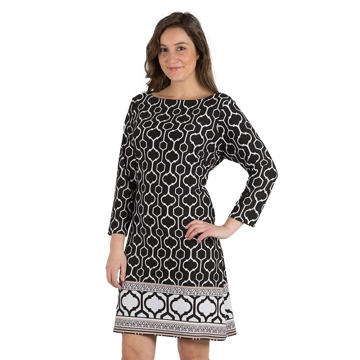 Women's Larry Levine Printed Shift Dress, Size: Large, Dark Grey