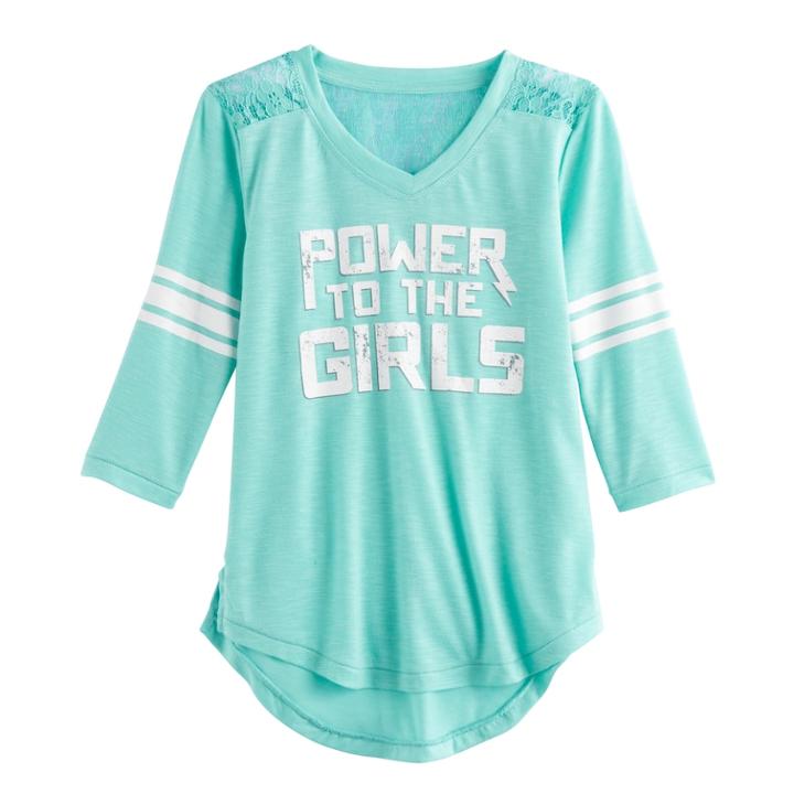 Girls 7-16 So&reg; 3/4-sleeve Lace Sporty Tee, Size: 10, Turquoise/blue (turq/aqua)