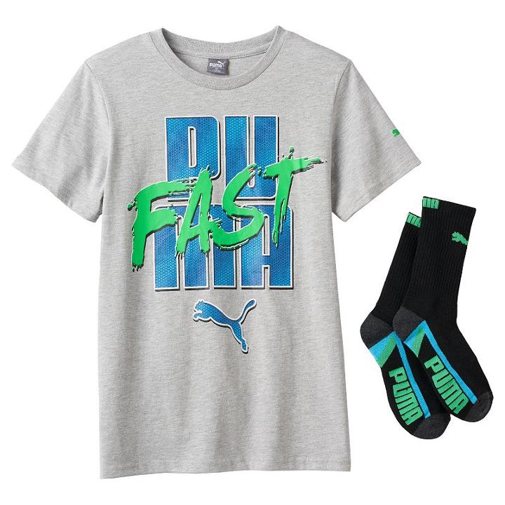 Boys 8-20 Puma Tee & Sock Set, Boy's, Size: Large, Grey Other