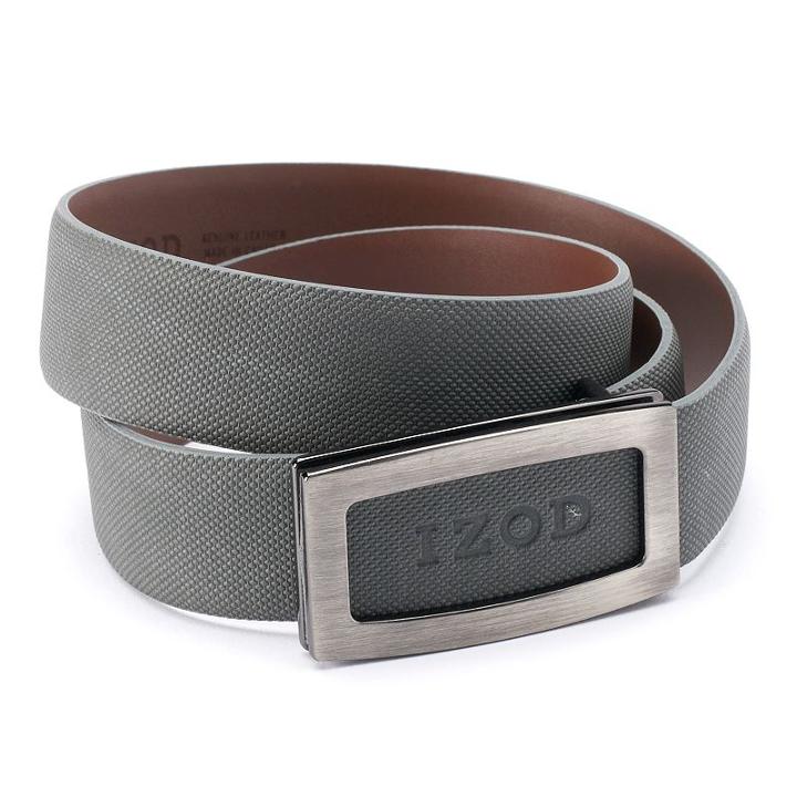 Men's Izod Cutout Logo Plaque Golf Belt, Size: 44, Grey