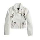 Girls 4-14 Me Jane Floral Embroidered Lightweight Moto Jacket, Size: 10-12, White