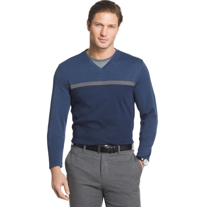 Big & Tall Van Heusen Jaspe Classic-fit Mock-layer Stretch V-neck Sweater, Men's, Size: L Tall, Blue Other