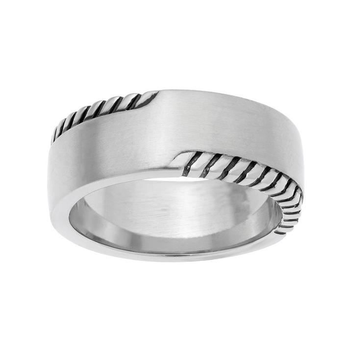 Lynx Men's Stainless Steel Grooved Ring, Size: 11, Grey