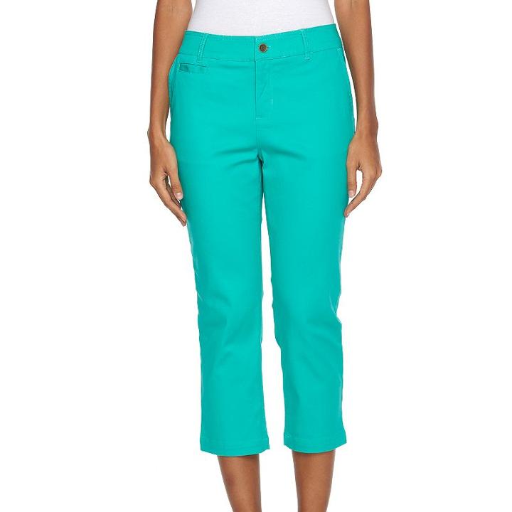 Women's Caribbean Joe Flat-front Twill Capris, Size: 10, Green Oth
