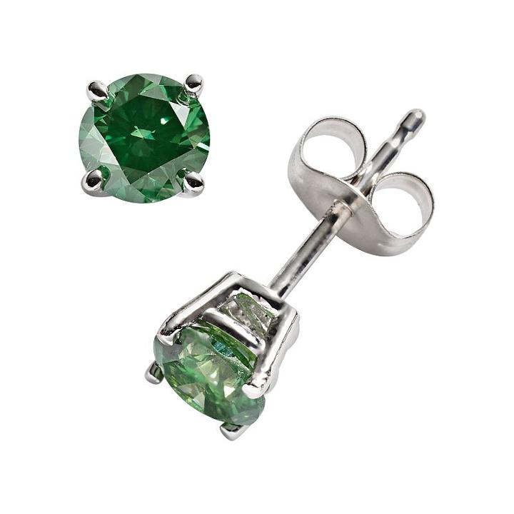 10k White Gold 1-ct. T.w. Green Round-cut Diamond Solitaire Stud Earrings, Women's