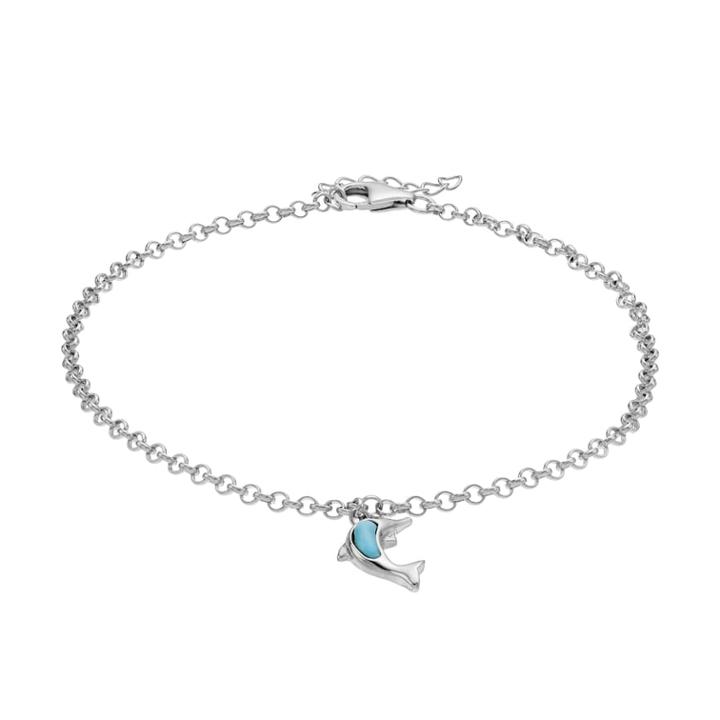 Sterling Silver Larimar Dolphin Anklet, Women's, Blue