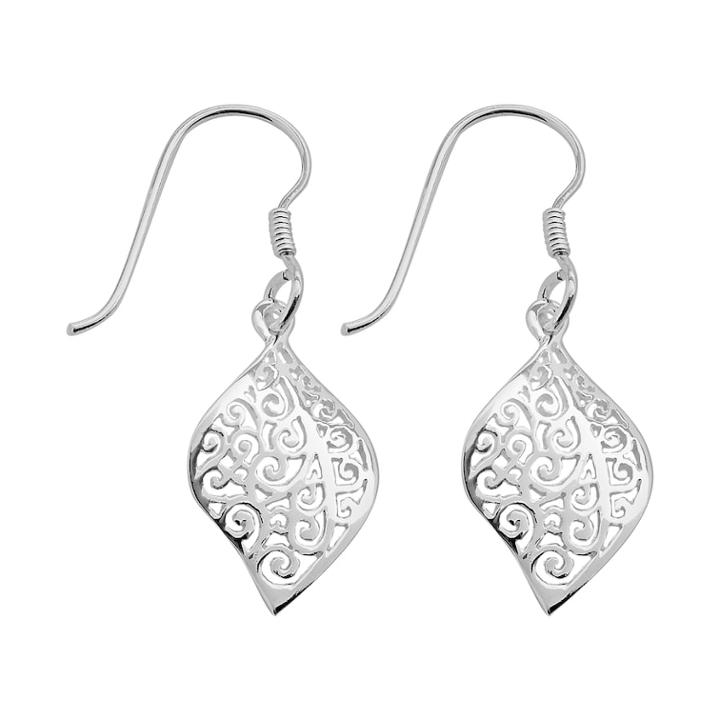 Silver Plated Filigree Leaf Drop Earrings, Women's, Grey