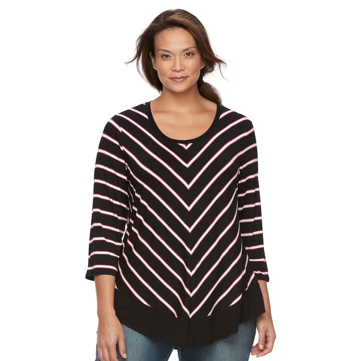 Plus Size Croft & Barrow&reg; Striped 3/4-sleeve Top, Women's, Size: 1xl, Black