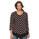 Plus Size Croft & Barrow&reg; Striped 3/4-sleeve Top, Women's, Size: 1xl, Black