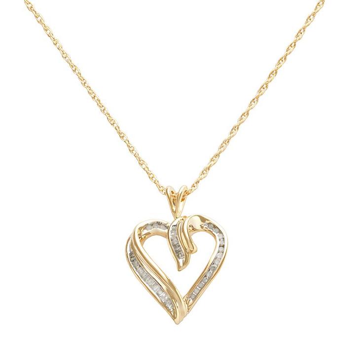 18k Gold-over-silver 1/4-ct. T.w. Diamond Heart Pendant, Women's, White