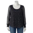Plus Size Lc Lauren Conrad Chiffon Sleeve Top, Women's, Size: 2xl, Black