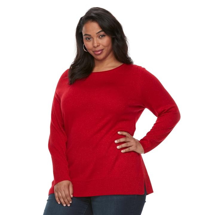 Plus Size Apt. 9&reg; Lurex Crewneck Sweater, Women's, Size: 3xl, Red